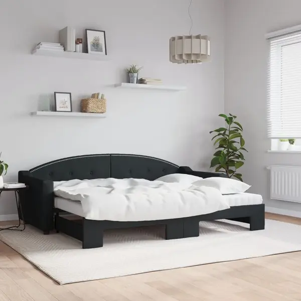 Gossi pat de zi cu extensie si saltele, negru, 80x200 cm, textil