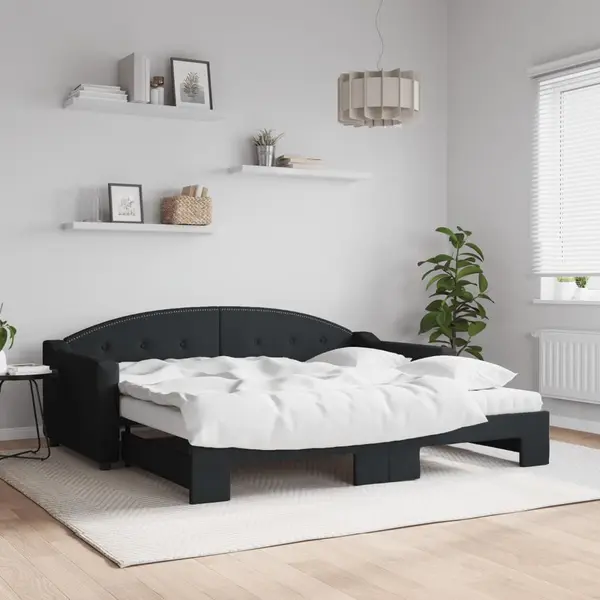 Gossi pat de zi cu extensie si saltele, negru, 90x190 cm, textil