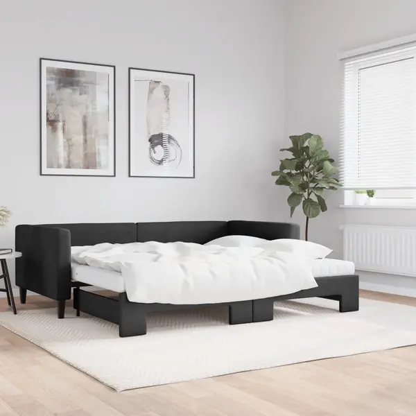Gossi pat de zi cu extensie si saltele, negru, 90x200 cm, textil