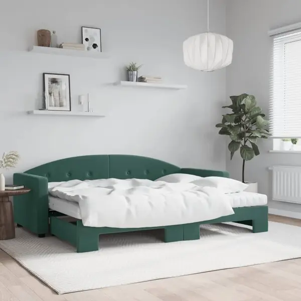 Gossi pat de zi cu extensie si saltele verde inchis 80x200 cm catifea