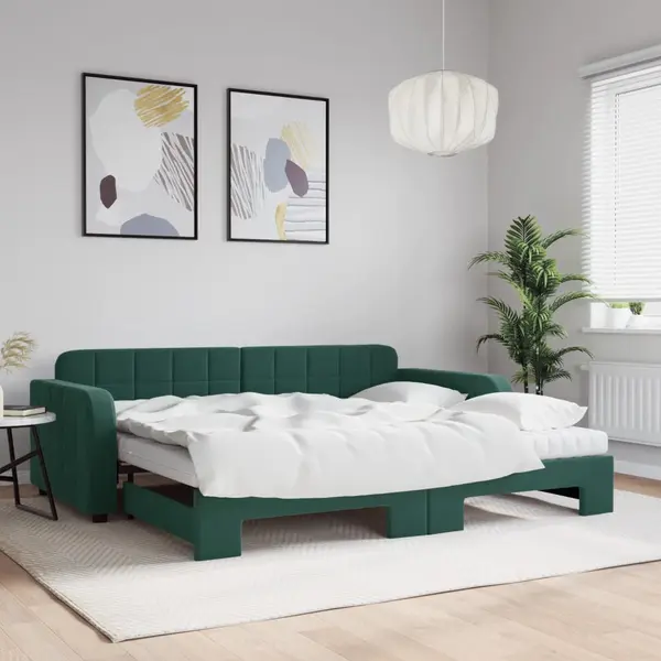 Gossi pat de zi cu extensie si saltele verde inchis 90x200 cm catifea