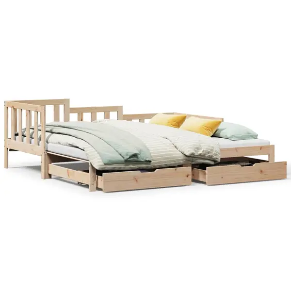 Gossi pat de zi cu extensie si sertare, 90x190 cm, lemn masiv de pin