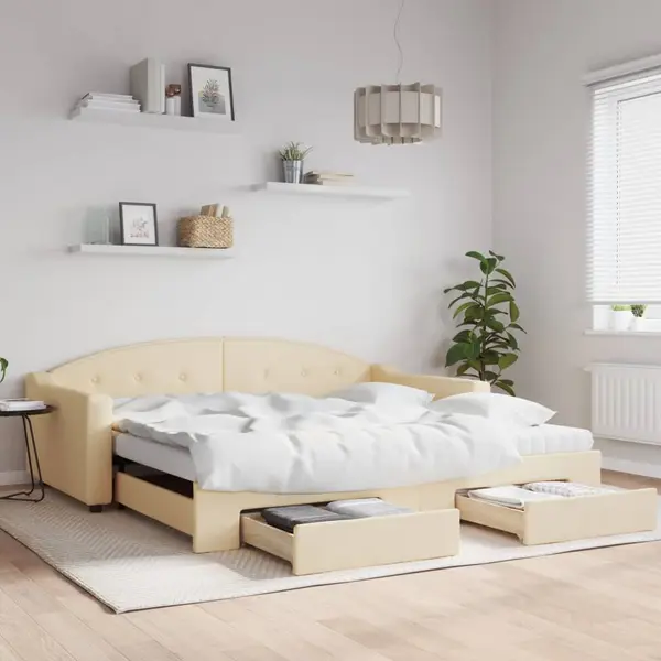 Gossi pat de zi cu extensie si sertare, crem, 100x200 cm, textil