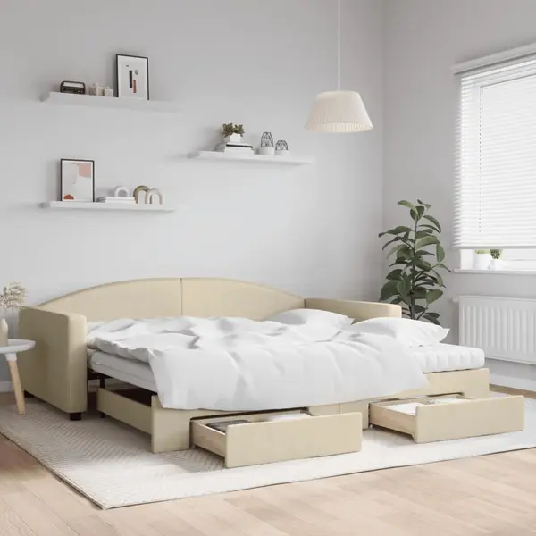 Gossi pat de zi cu extensie si sertare, crem, 100x200 cm, textil