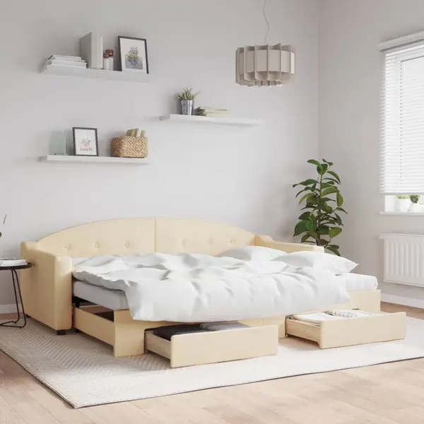 Gossi pat de zi cu extensie si sertare, crem, 80x200 cm, textil