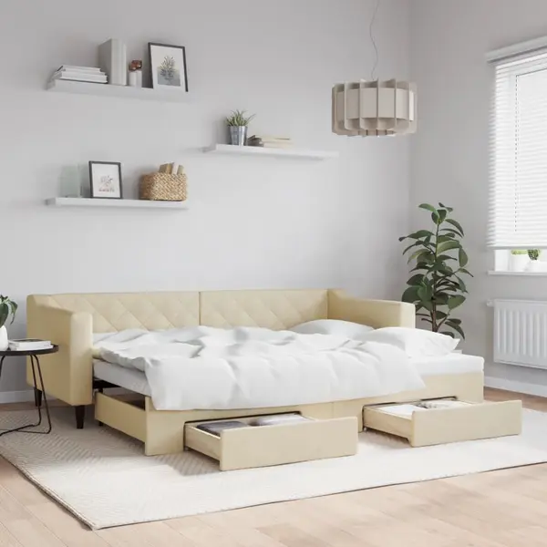 Gossi pat de zi cu extensie si sertare, crem, 80x200 cm, textil