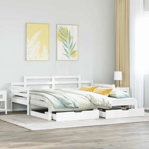 Gossi pat de zi cu extensie si sertare fara saltea, alb, 90x200 cm