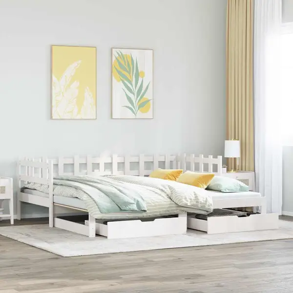 Gossi pat de zi cu extensie si sertare fara saltea, alb, 90x200 cm