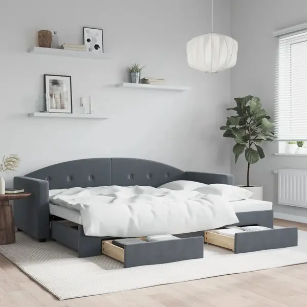 Gossi pat de zi cu extensie si sertare gri inchis 80x200 cm catifea