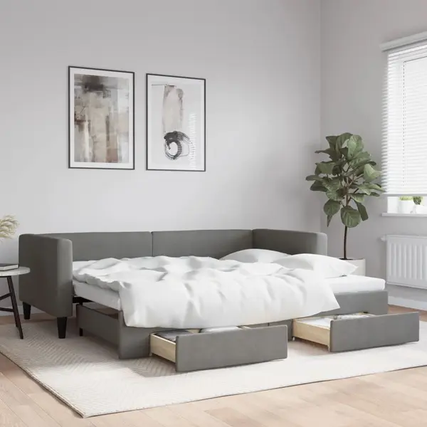 Gossi pat de zi cu extensie si sertare, gri inchis, 90x190cm, textil