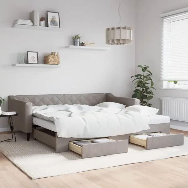 Gossi pat de zi cu extensie si sertare, gri taupe, 100x200 cm, textil