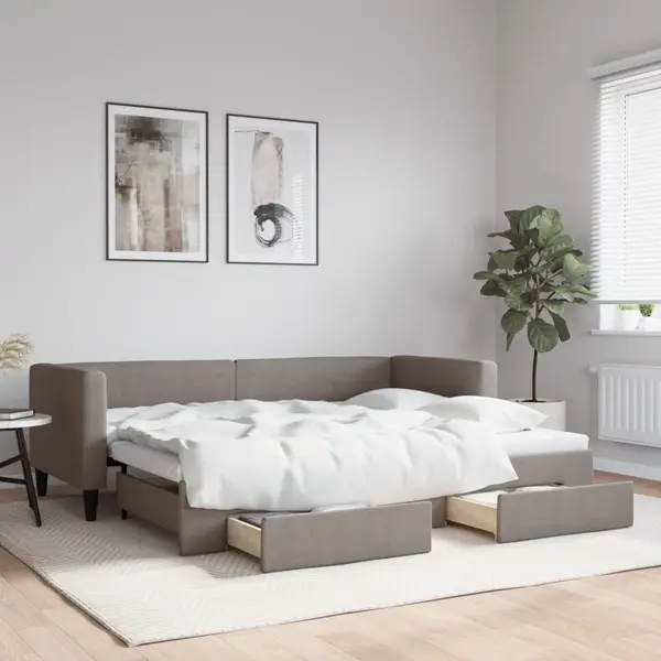 Gossi pat de zi cu extensie si sertare, gri taupe, 80x200 cm, textil