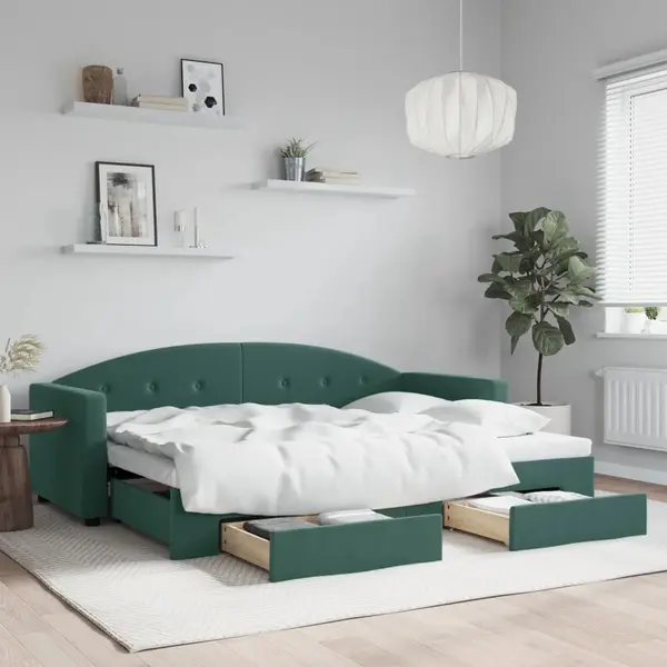 Gossi pat de zi cu extensie si sertare verde inchis 80x200 cm catifea