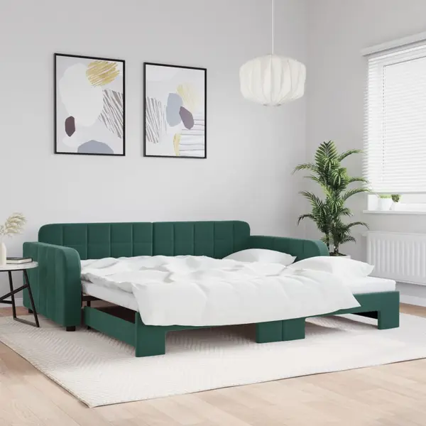 Gossi pat de zi cu extensie, verde inchis, 100x200 cm, catifea