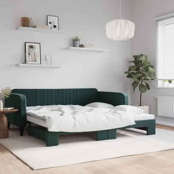 Gossi pat de zi cu extensie, verde inchis, 100x200 cm, catifea