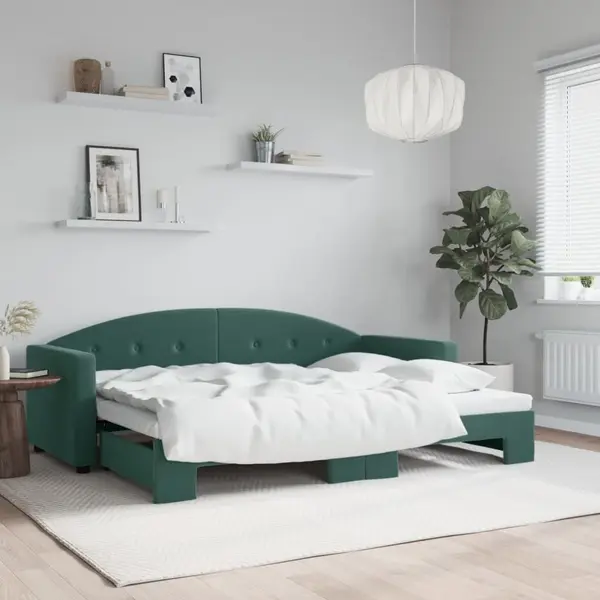 Gossi pat de zi cu extensie, verde inchis, 80x200 cm, catifea