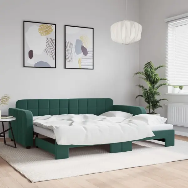 Gossi pat de zi cu extensie, verde inchis, 90x200 cm, catifea