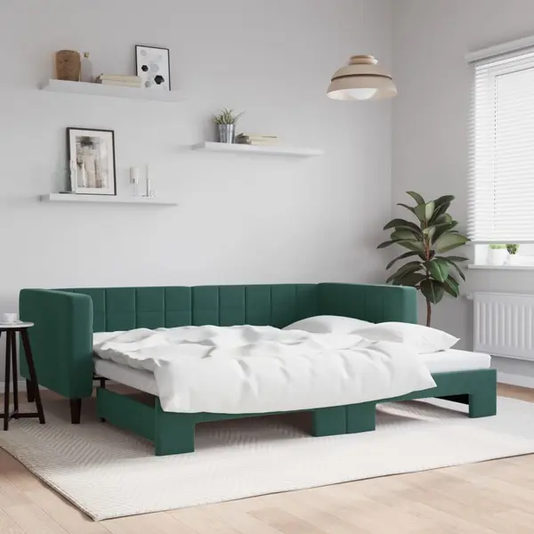 Gossi pat de zi cu extensie, verde inchis, 90x200 cm, catifea