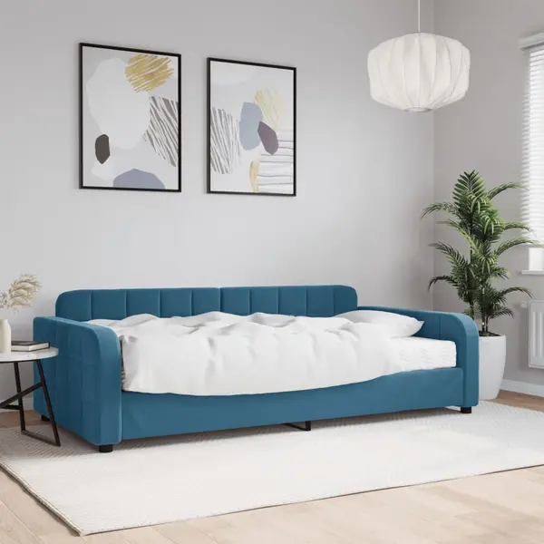 Gossi pat de zi cu saltea, albastru, 100x200 cm, catifea