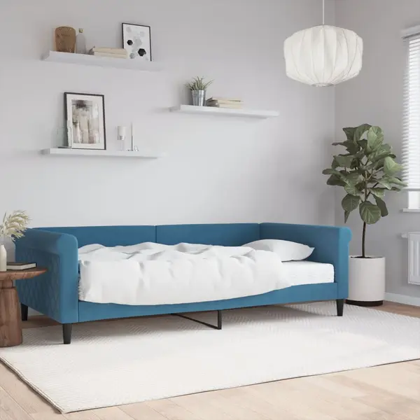 Gossi pat de zi cu saltea, albastru, 100x200 cm, catifea