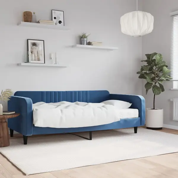 Gossi pat de zi cu saltea, albastru, 100x200 cm, catifea