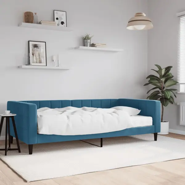 Gossi pat de zi cu saltea, albastru, 100x200 cm, catifea