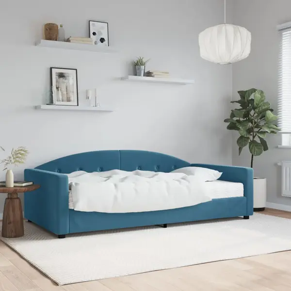 Gossi pat de zi cu saltea, albastru, 100x200 cm, catifea