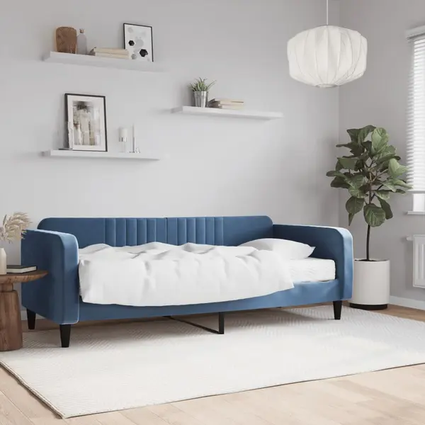 Gossi pat de zi cu saltea, albastru, 90x200 cm, catifea