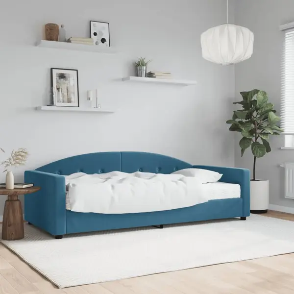 Gossi pat de zi cu saltea, albastru, 90x200 cm, catifea
