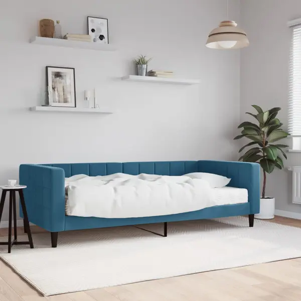 Gossi pat de zi cu saltea, albastru, 90x200 cm, catifea