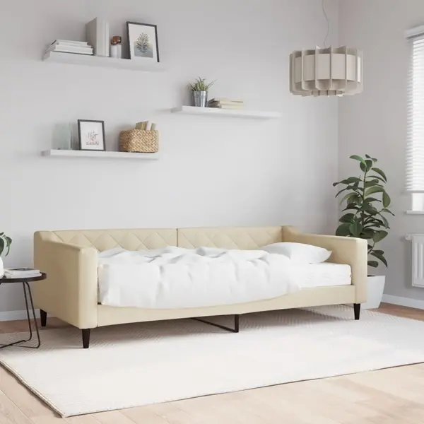 Gossi pat de zi cu saltea, crem, 90x200 cm, textil