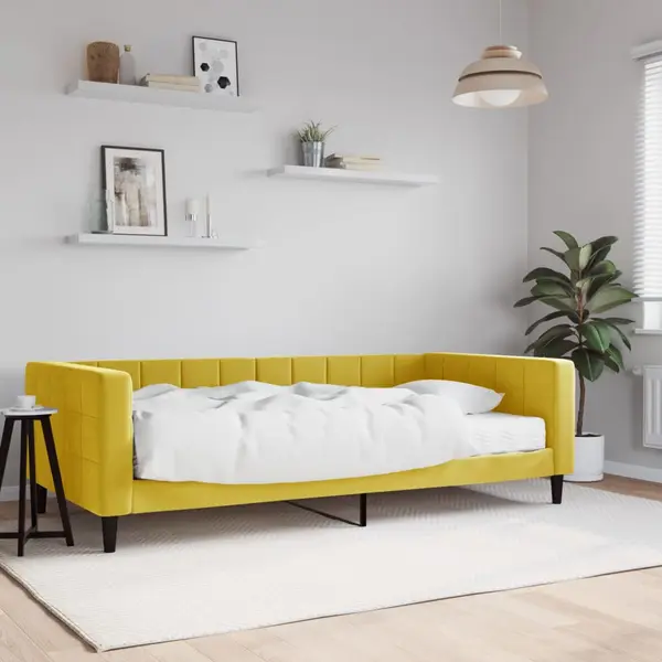 Gossi pat de zi cu saltea, galben, 100x200 cm, catifea