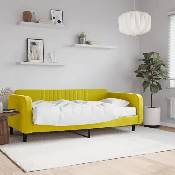 Gossi pat de zi cu saltea, galben, 100x200 cm, catifea
