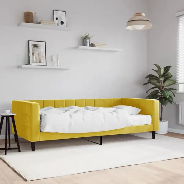 Gossi pat de zi cu saltea, galben, 90x200 cm, catifea