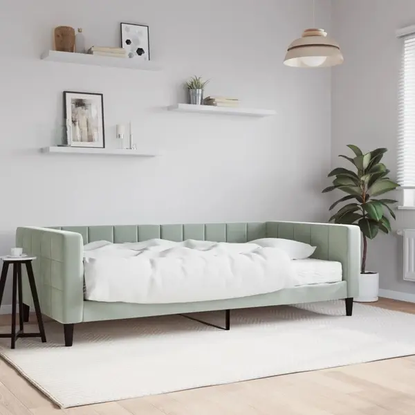 Gossi pat de zi cu saltea, gri deschis, 100x200 cm, catifea