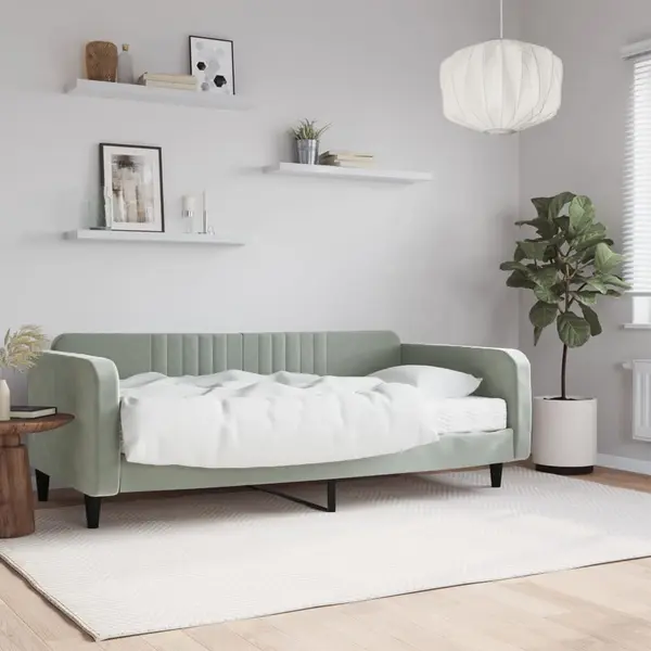 Gossi pat de zi cu saltea, gri deschis, 100x200 cm, catifea