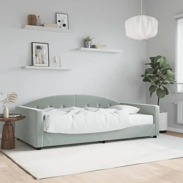 Gossi pat de zi cu saltea, gri deschis, 100x200 cm, catifea
