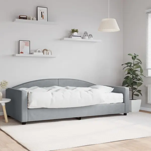 Gossi pat de zi cu saltea, gri deschis, 100x200 cm, textil