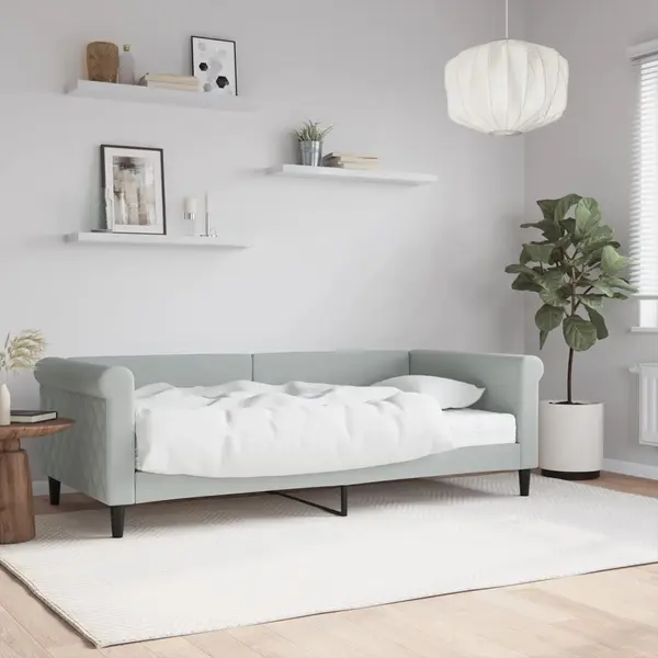 Gossi pat de zi cu saltea, gri deschis, 90x190 cm, catifea