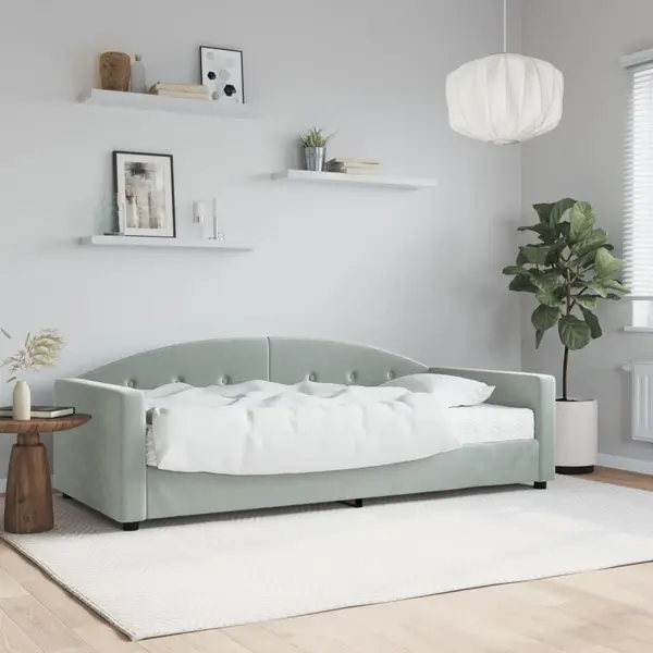Gossi pat de zi cu saltea, gri deschis, 90x190 cm, catifea