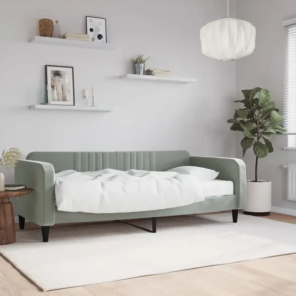 Gossi pat de zi cu saltea, gri deschis, 90x200 cm, catifea