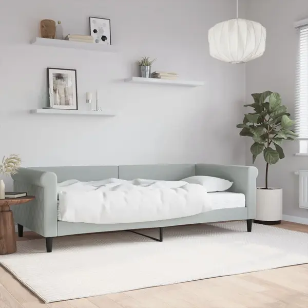 Gossi pat de zi cu saltea, gri deschis, 90x200 cm, catifea