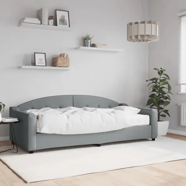 Gossi pat de zi cu saltea, gri deschis, 90x200 cm, textil