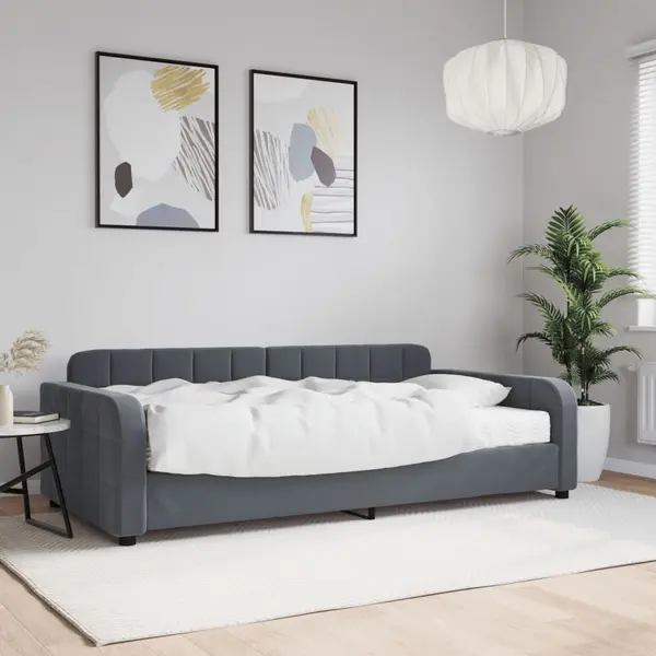 Gossi pat de zi cu saltea, gri inchis, 100x200 cm, catifea