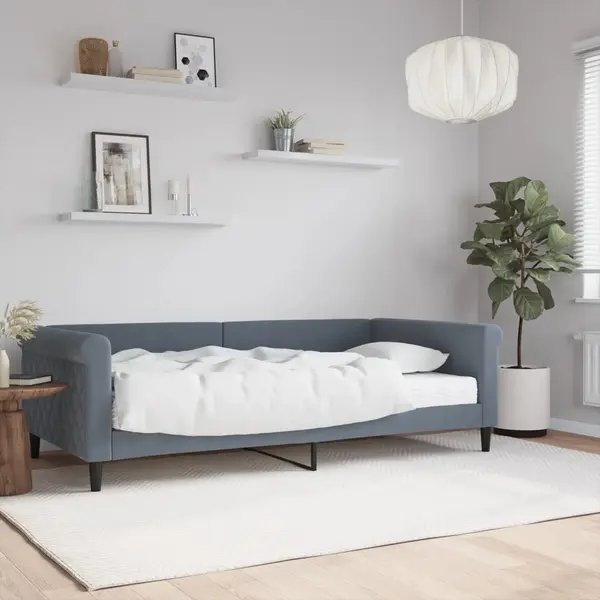 Gossi pat de zi cu saltea, gri inchis, 100x200 cm, catifea