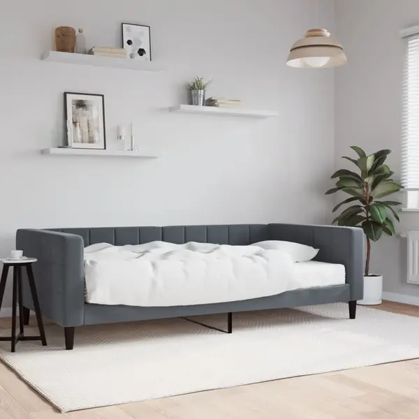 Gossi pat de zi cu saltea, gri inchis, 100x200 cm, catifea