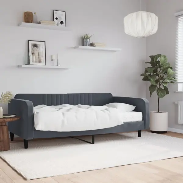 Gossi pat de zi cu saltea, gri inchis, 100x200 cm, catifea