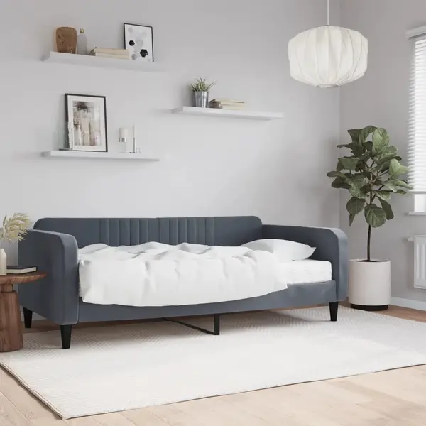 Gossi pat de zi cu saltea, gri inchis, 90x190 cm, catifea