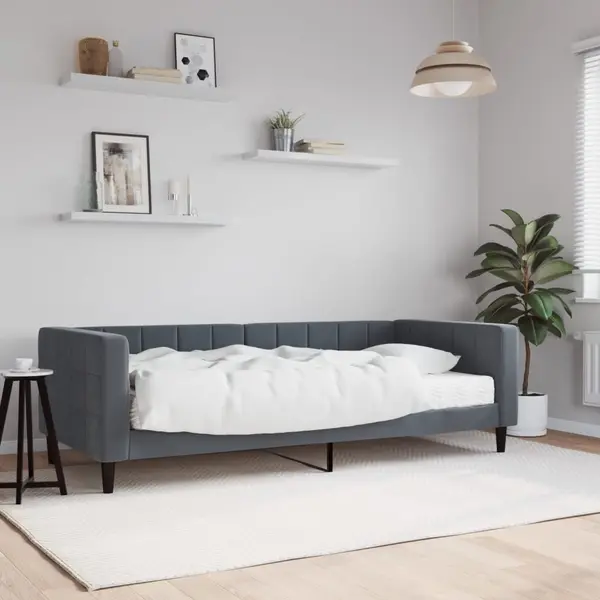 Gossi pat de zi cu saltea, gri inchis, 90x190 cm, catifea