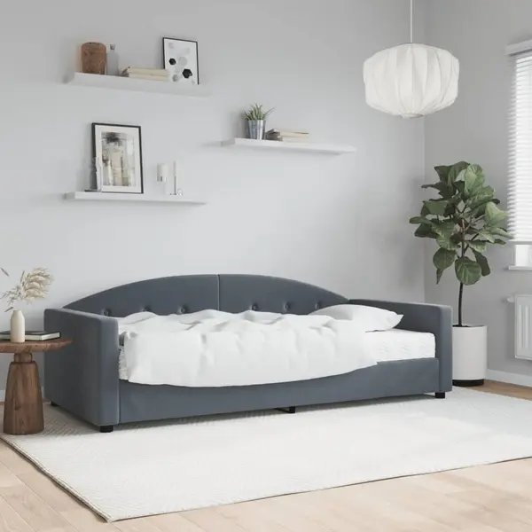Gossi pat de zi cu saltea, gri inchis, 90x190 cm, catifea